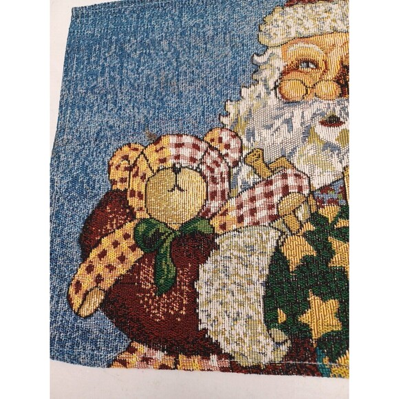 Vtg Christmas Santa Claus Teddy Bear Woven Tapestry Placemats Set of 4 - Picture 4 of 10